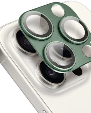 Metalowa osłona na cały aparat z wbudowanymi szkłami do iPhone 15 Pro, zielona