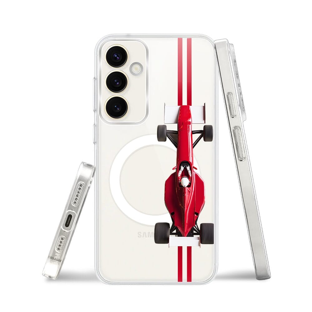 Etui do Samsung Galaxy S23 z MagSafe przeźroczyste, silikonowe Flexi, Szybkie Auta, czerwone F1 - obrazek 3