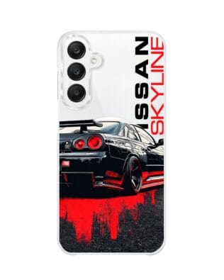 Etui do Samsung Galaxy A25 5G z MagSafe przeźroczyste, silikonowe Flexi, Szybkie Auta, czarny Skyline