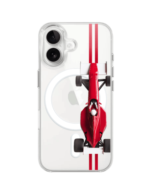 Etui do iPhone 16 Plus z MagSafe przeźroczyste, silikonowe Flexi, Szybkie Auta, czerwone F1