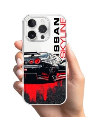 Etui do iPhone 14 Pro Max przeźroczyste, silikonowe Flexi, Szybkie Auta, czarny Skyline