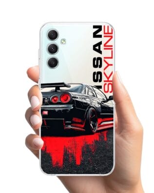 Etui do Samsung Galaxy A34 5G przeźroczyste, silikonowe Flexi, Szybkie Auta, czarny Skyline