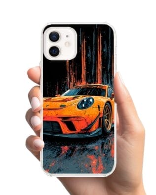 Etui do iPhone 12 przeźroczyste, silikonowe Flexi, Szybkie Auta, Pomarańczowa 911