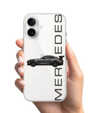 Etui do iPhone 16 Plus przeźroczyste, silikonowe Flexi, Szybkie Auta, Stalowe AMG-GT