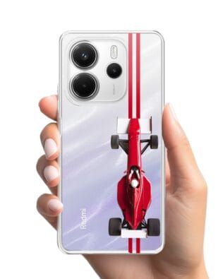 Etui do Xiaomi Redmi Note 14 4G przeźroczyste, silikonowe Flexi, Szybkie Auta, czerwone F1