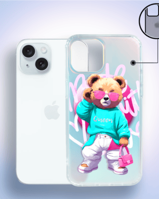 Etui do iPhone 15 IBIZU California Sunset, zmieniające kolor, Pink Queen, stylowy miś