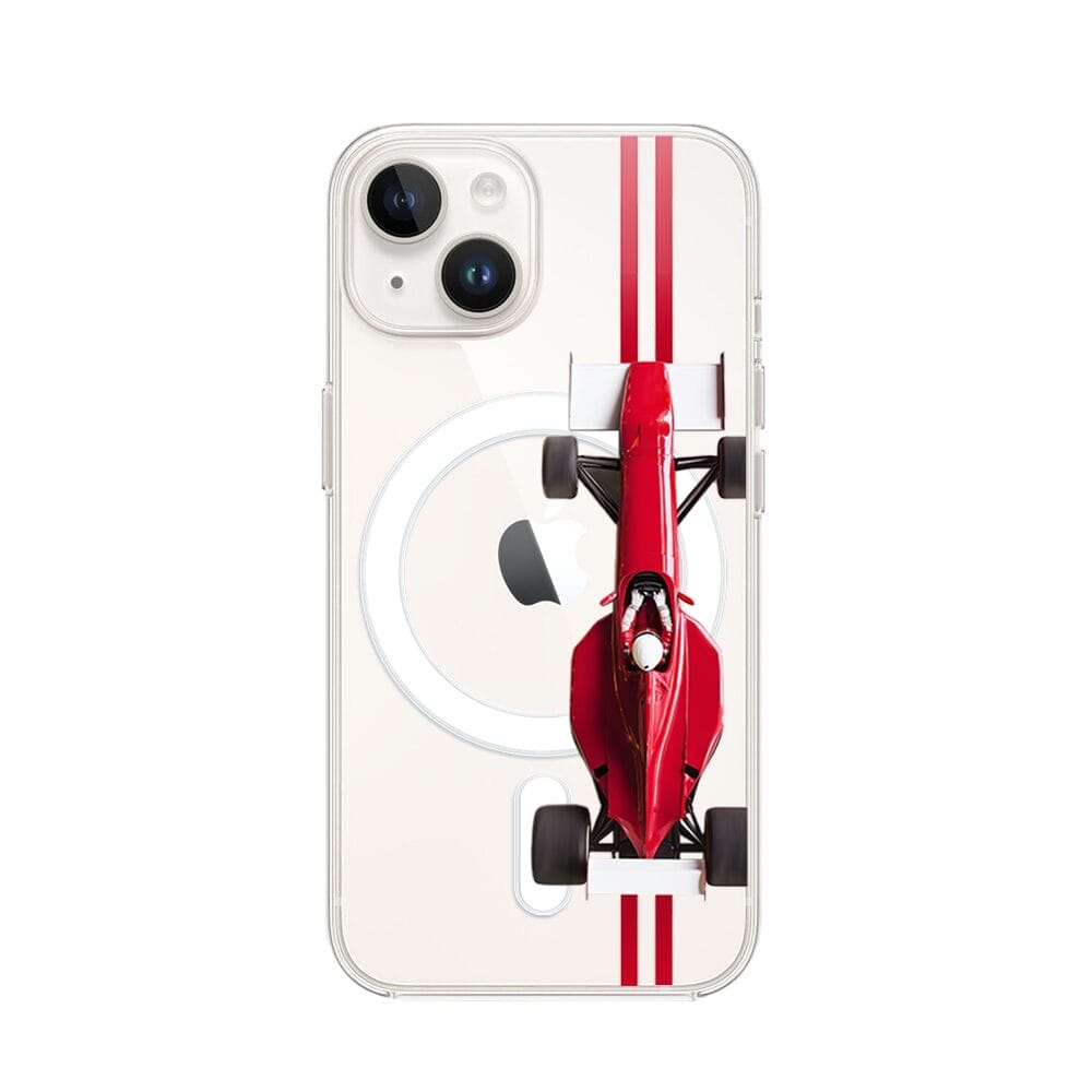Etui do iPhone 14 z MagSafe przeźroczyste, silikonowe Flexi, Szybkie Auta, czerwone F1