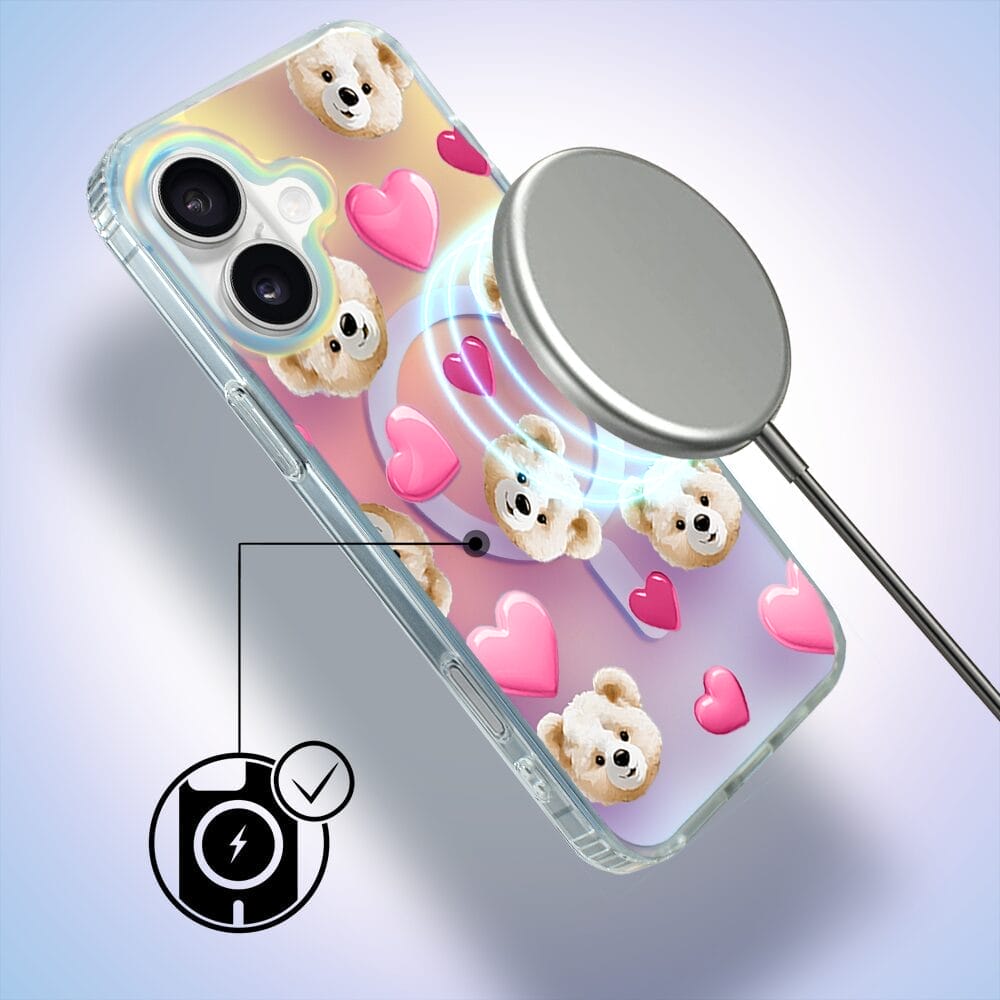 Etui do iPhone 16 Plus IBIZU California Sunset z MagSafe, zmieniające kolor, Love Mood, miś i serduszka - obrazek 4