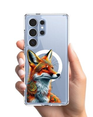 Etui do Samsung Galaxy S25 Ultra z MagSafe przeźroczyste, silikonowe Flexi, Dzika Mandala, Twarz lisa