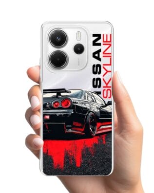 Etui do Xiaomi Redmi Note 14 5G przeźroczyste, silikonowe Flexi, Szybkie Auta, czarny Skyline