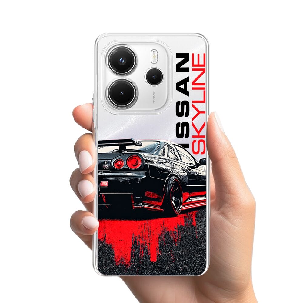 Etui do Xiaomi Redmi Note 14 5G przeźroczyste, silikonowe Flexi, Szybkie Auta, czarny Skyline - obrazek 2