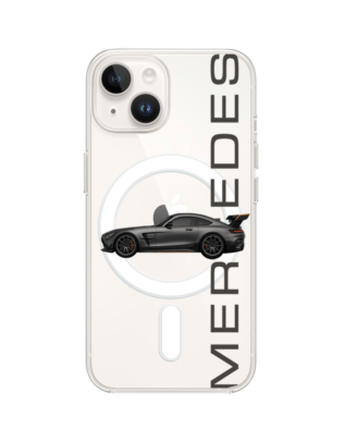 Etui do iPhone 14 Plus z MagSafe przeźroczyste, silikonowe Flexi, Szybkie Auta, Stalowe AMG-GT