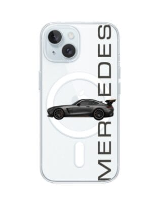 Etui do iPhone 15 Plus z MagSafe przeźroczyste, silikonowe Flexi, Szybkie Auta, Stalowe AMG-GT