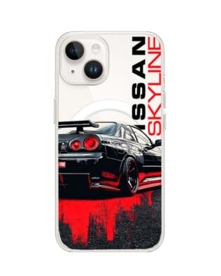 Etui do iPhone 14 Plus z MagSafe przeźroczyste, silikonowe Flexi, Szybkie Auta, czarny Skyline