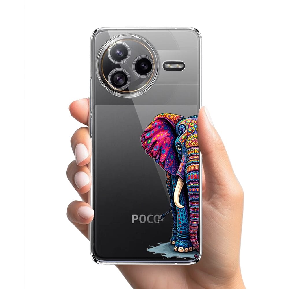 Etui do Xiaomi POCO F7 Ultra przeźroczyste, silikonowe Flexi, Dzika Mandala, Słoń - obrazek 2