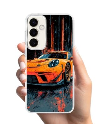 Etui do Samsung Galaxy S23 Plus z MagSafe przeźroczyste, silikonowe Flexi, Szybkie Auta, Pomarańczowa 911