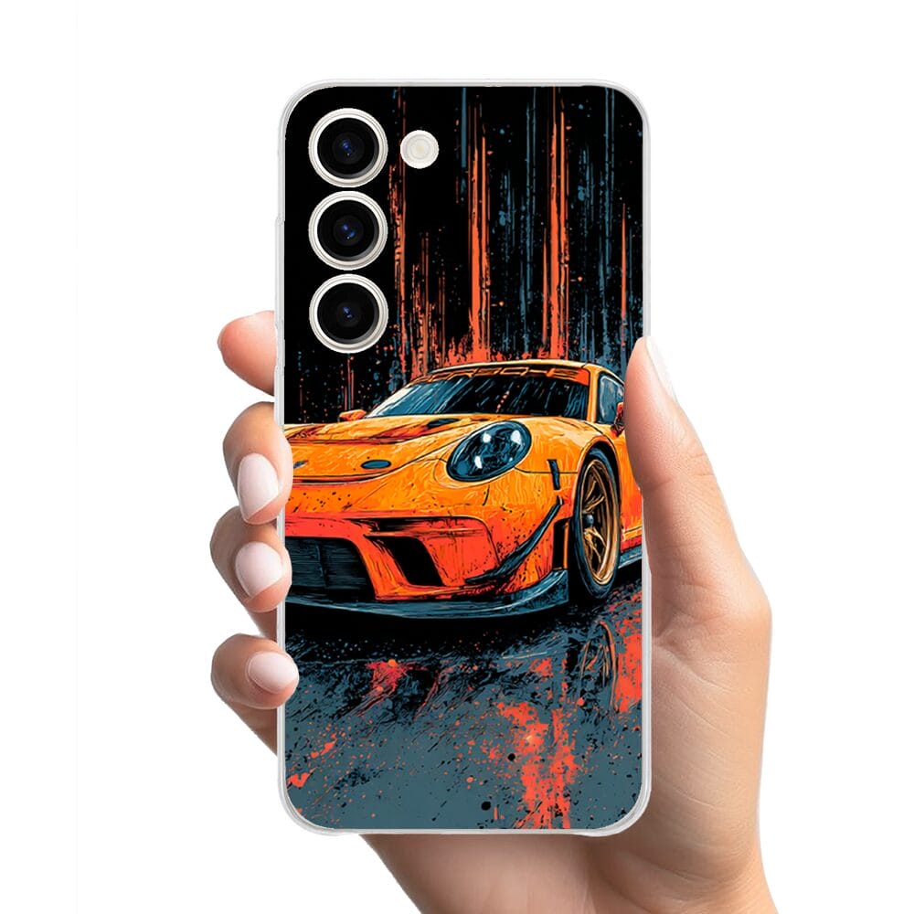 Etui do Samsung Galaxy S23 przeźroczyste, silikonowe Flexi, Szybkie Auta, Pomarańczowa 911 - obrazek 2