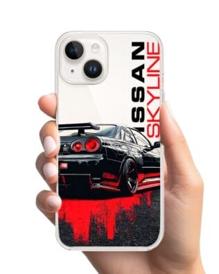 Etui do iPhone 13 Mini przeźroczyste, silikonowe Flexi, Szybkie Auta, czarny Skyline