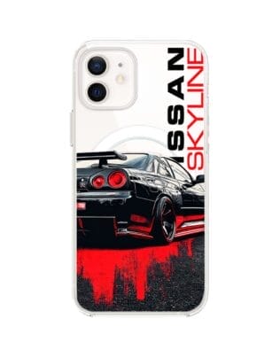 Etui do iPhone 12 z MagSafe przeźroczyste, silikonowe Flexi, Szybkie Auta, czarny Skyline