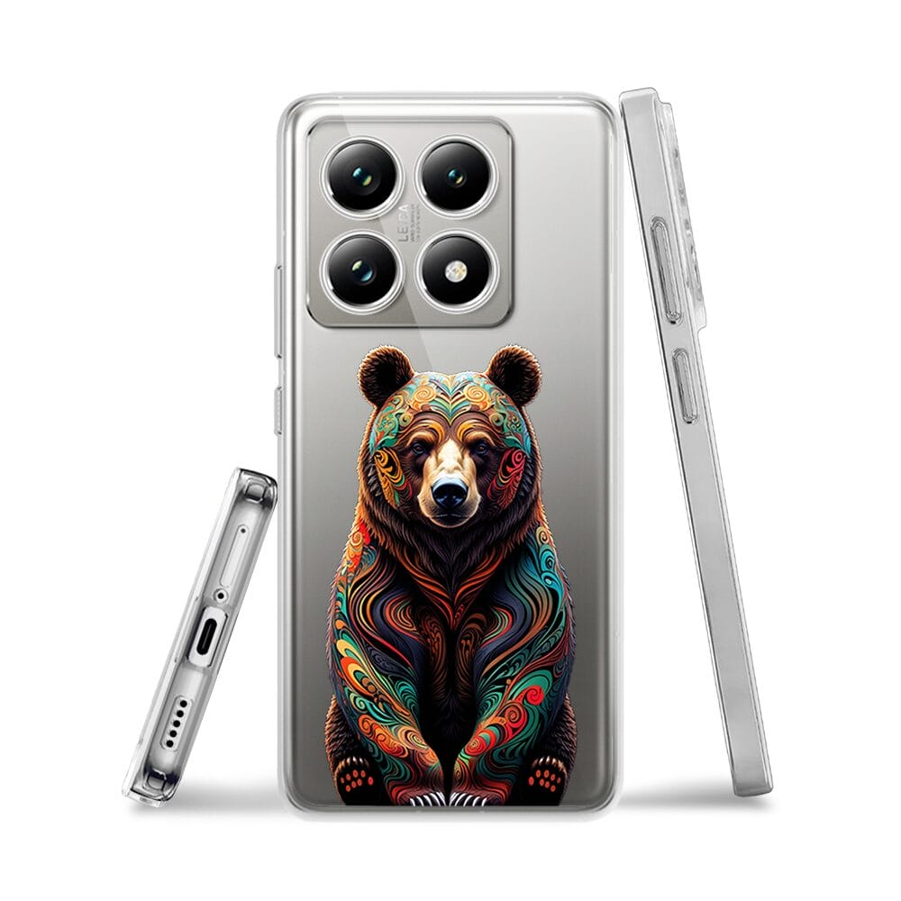 Etui do Xiaomi 14T Pro przeźroczyste, silikonowe Flexi, Dzika Mandala, Niedźwiedź - obrazek 3