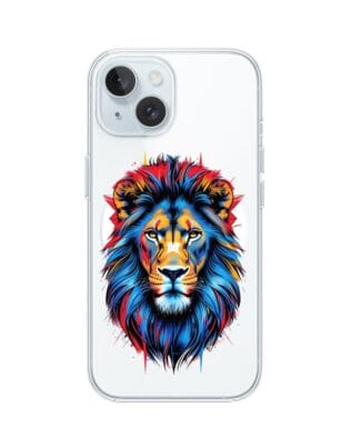 Etui do iPhone 15 z MagSafe przeźroczyste, silikonowe Flexi, Dzika Mandala, Lew