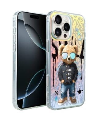 Etui do iPhone 16 Pro IBIZU California Sunset, zmieniające kolor, Graffiti Boy, artystyczny miś