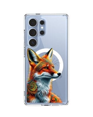 Etui do Samsung Galaxy S25 Ultra z MagSafe przeźroczyste, silikonowe Flexi, Dzika Mandala, Twarz lisa