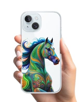 Etui do iPhone 15 przeźroczyste, silikonowe Flexi, Dzika Mandala, Koń