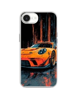 Etui do iPhone 16e przeźroczyste, silikonowe Flexi, Szybkie Auta, Pomarańczowa 911