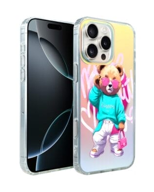 Etui do iPhone 16 Pro Max IBIZU California Sunset, zmieniające kolor, Pink Queen, stylowy miś