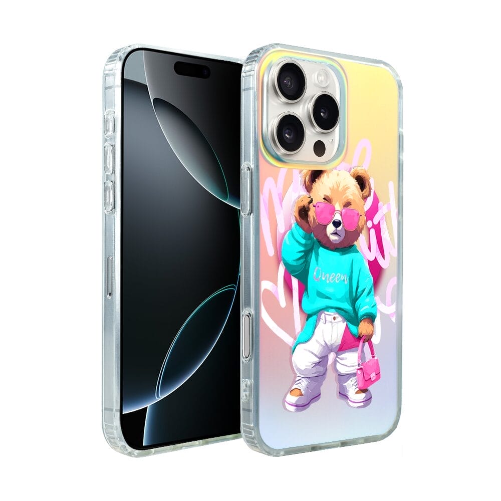 Etui do iPhone 16 Pro Max IBIZU California Sunset, zmieniające kolor, Pink Queen, stylowy miś
