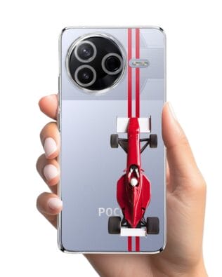Etui do Xiaomi POCO F7 Pro przeźroczyste, silikonowe Flexi, Szybkie Auta, czerwone F1