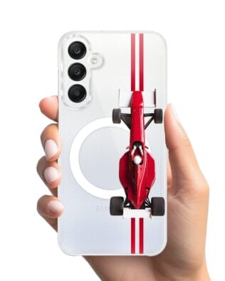 Etui do Samsung Galaxy A25 5G z MagSafe przeźroczyste, silikonowe Flexi, Szybkie Auta, czerwone F1