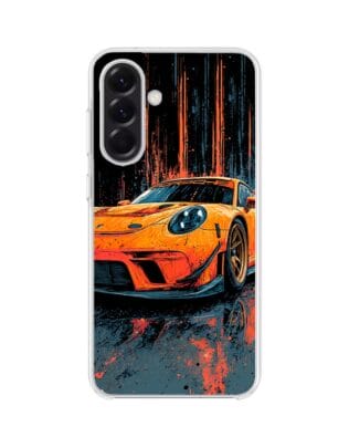 Etui do Samsung Galaxy A56 5G z MagSafe przeźroczyste, silikonowe Flexi, Szybkie Auta, Pomarańczowa 911