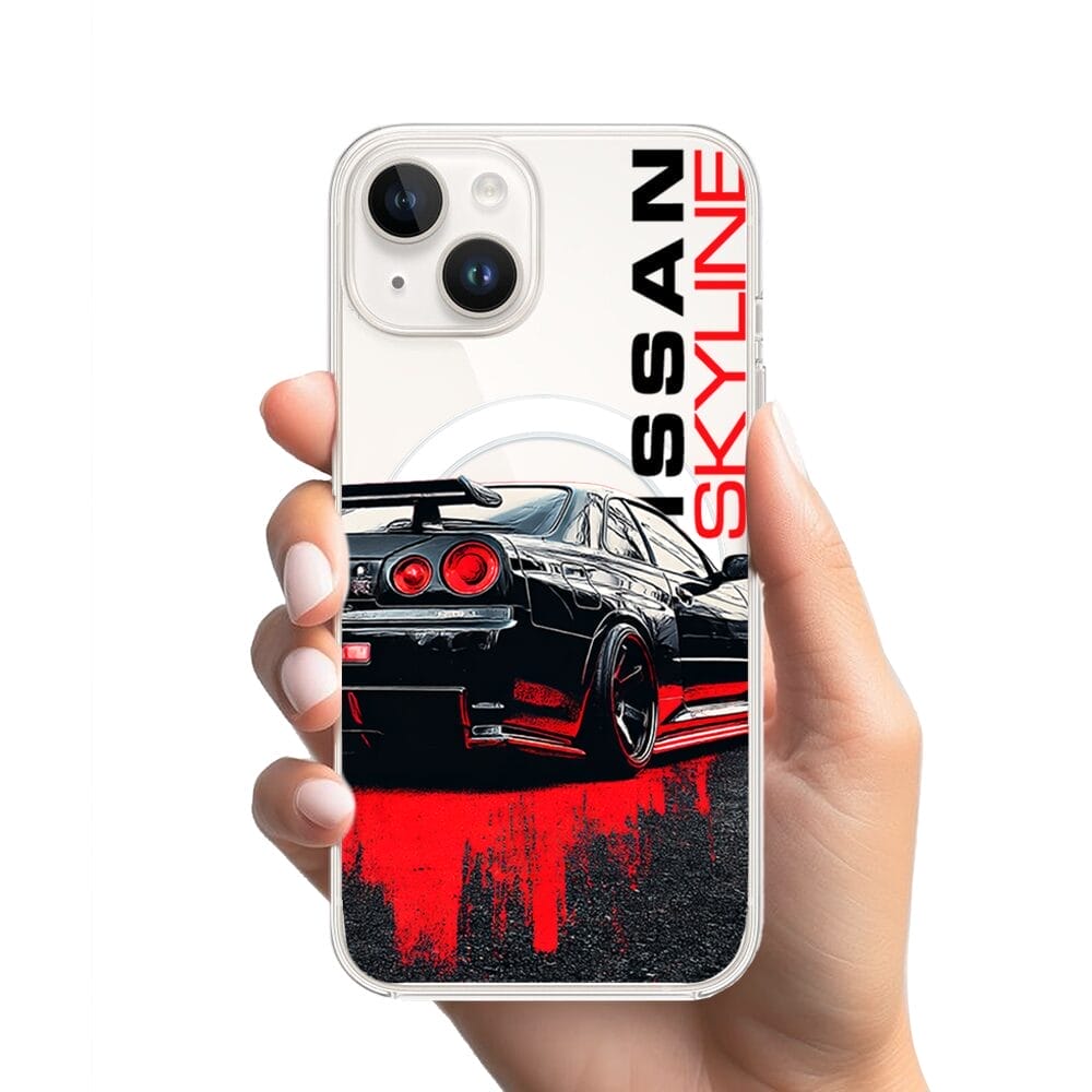 Etui do iPhone 13 Mini z MagSafe przeźroczyste, silikonowe Flexi, Szybkie Auta, czarny Skyline - obrazek 2