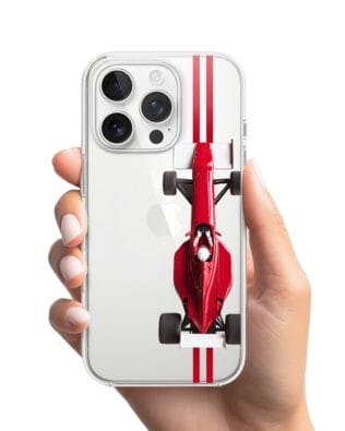 Etui do iPhone 15 Pro Max przeźroczyste, silikonowe Flexi, Szybkie Auta, czerwone F1