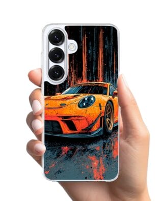 Etui do Samsung Galaxy S25 Plus z MagSafe przeźroczyste, silikonowe Flexi, Szybkie Auta, Pomarańczowa 911