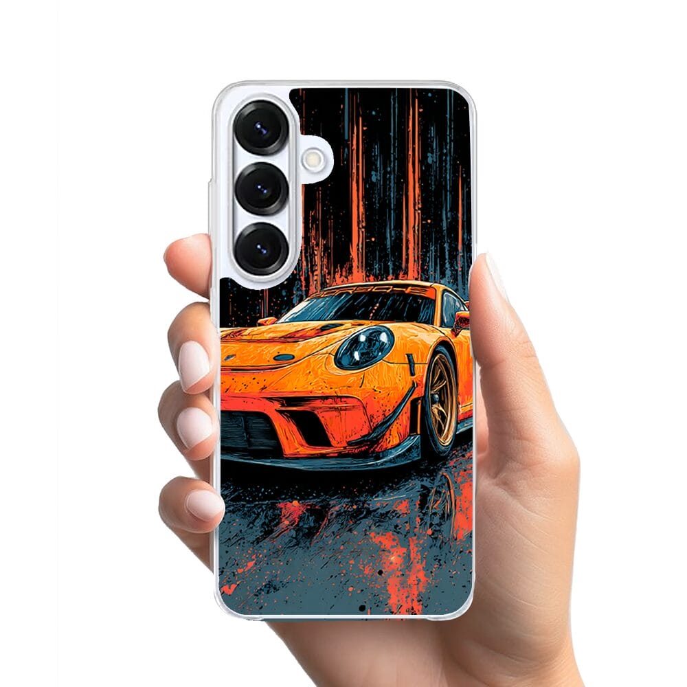 Etui do Samsung Galaxy S25 Plus z MagSafe przeźroczyste, silikonowe Flexi, Szybkie Auta, Pomarańczowa 911 - obrazek 2