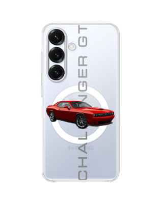 Etui do Samsung Galaxy S25 Plus z MagSafe przeźroczyste, silikonowe Flexi, Szybkie Auta, czerwony Challenger GT