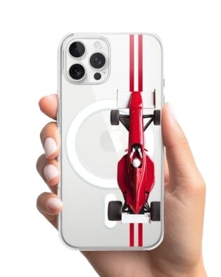 Etui do iPhone 12 Pro z MagSafe przeźroczyste, silikonowe Flexi, Szybkie Auta, czerwone F1