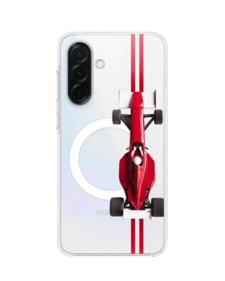 Etui do Samsung Galaxy A36 5G z MagSafe przeźroczyste, silikonowe Flexi, Szybkie Auta, czerwone F1