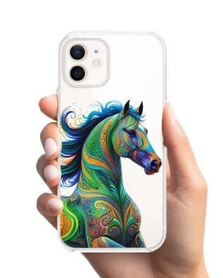 Etui do iPhone 12 Mini przeźroczyste, silikonowe Flexi, Dzika Mandala, Koń