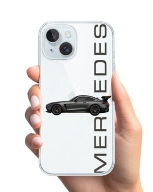 Etui do iPhone 15 Plus przeźroczyste, silikonowe Flexi, Szybkie Auta, Stalowe AMG-GT