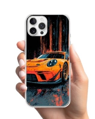 Etui do iPhone 12 Pro Max przeźroczyste, silikonowe Flexi, Szybkie Auta, Pomarańczowa 911