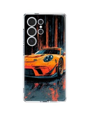 Etui do Samsung Galaxy S25 Ultra przeźroczyste, silikonowe Flexi, Szybkie Auta, Pomarańczowa 911