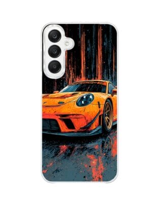 Etui do Samsung Galaxy A25 5G z MagSafe przeźroczyste, silikonowe Flexi, Szybkie Auta, Pomarańczowa 911