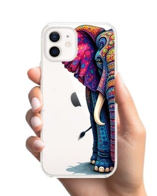 Etui do iPhone 12 przeźroczyste, silikonowe Flexi, Dzika Mandala, Słoń