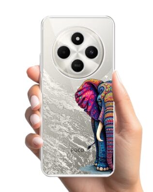 Etui do Xiaomi POCO C75 przeźroczyste, silikonowe Flexi, Dzika Mandala, Słoń