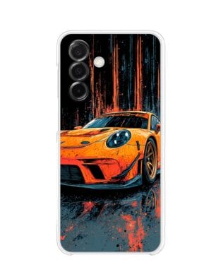Etui do Samsung Galaxy A26 5G przeźroczyste, silikonowe Flexi, Szybkie Auta, Pomarańczowa 911