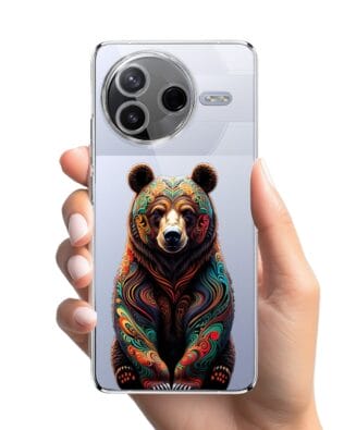 Etui do Xiaomi POCO F7 Pro przeźroczyste, silikonowe Flexi, Dzika Mandala, Niedźwiedź